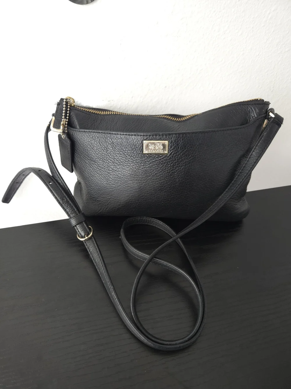 Coach Vintage Black Pebbled Leather Crossbody with Gold Hardware